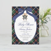 Preppy Tartan Plaid Ralph Polo Bear Baby Shower 招待状 (スタンド正面)