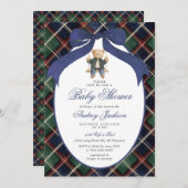 Preppy Tartan Plaid Ralph Polo Bear Baby Shower 招待状 (正面/裏面)