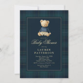 Preppy Tartan Polo Bear Baby Shower 招待状 (正面)