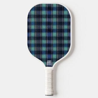 Preppy Teal & Navy Tartan Plaid Pickleball Paddle ピックルボールラケット