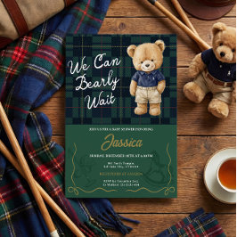 Preppy Teddy Bear Baby Shower Invitation 招待状