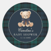 Preppy Teddy Bear Baby Shower Sticker ラウンドシール (正面)