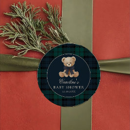Preppy Teddy Bear Baby Shower Sticker ラウンドシール