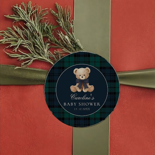 Preppy Teddy Bear Baby Shower Sticker ラウンドシール