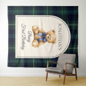 Preppy Teddy Bear Birthday Photo Backdrop タペストリー (インサイチュ(横))