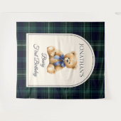 Preppy Teddy Bear Birthday Photo Backdrop タペストリー (正面(横))