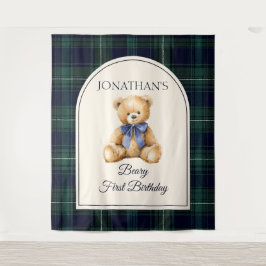 Preppy Teddy Bear Birthday Photo Backdrop タペストリー