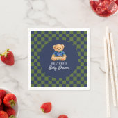 Preppy Teddy Bear Checkboard Baby Shower スタンダードカクテルナプキン (インサイチュ)