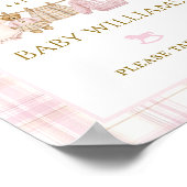 Preppy Teddy Bear Girl Baby Shower Plaid Bow Favor ポスター (角)