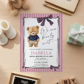 Preppy Teddy Bear Pink Baby Shower 招待状