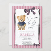 Preppy Teddy Bear Pink Baby Shower 招待状 (正面)