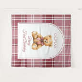 Preppy Teddy Bear Pink Bow Birthday Photo Backdrop タペストリー (正面(横))