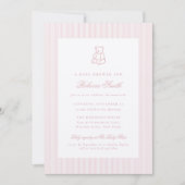 Preppy Teddy Bear Pink Girl Elegant Baby Shower 招待状 (正面)