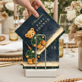 Preppy Teddy Bear Plaid Baby Shower スタンダードカクテルナプキン
