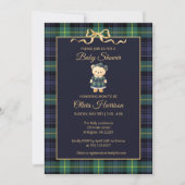 Preppy Teddy Bear Plaid Baby Shower Invitation 招待状 (正面)