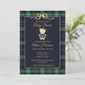 Preppy Teddy Bear Plaid Baby Shower Invitation 招待状 (スタンド正面)
