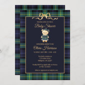 Preppy Teddy Bear Plaid Baby Shower Invitation 招待状 (正面/裏面)
