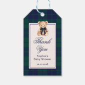 Preppy Teddy bear Plaid Baby Shower Thank you ギフトタグ (正面)