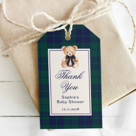 Preppy Teddy bear Plaid Baby Shower Thank you ギフトタグ