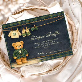 Preppy Teddy Bear Plaid Diapper Raffle エンクロージャーカード