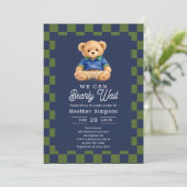 Preppy Teddy Bearly Wait Checkboard Baby Shower 招待状 (スタンド正面)