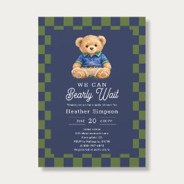 Preppy Teddy Bearly Wait Checkboard Baby Shower 招待状