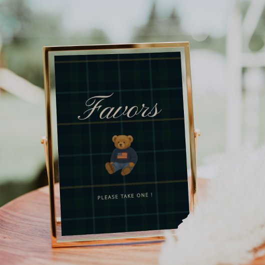 Preppy Teddy Polo Bear Baby Shower Favor Sign