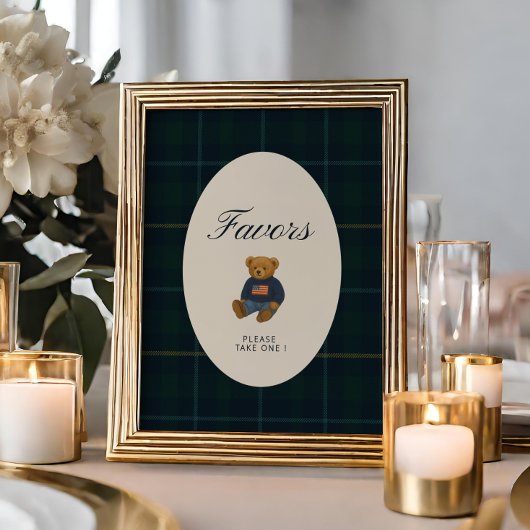 Preppy Teddy Polo Bear Baby Shower Favor Sign