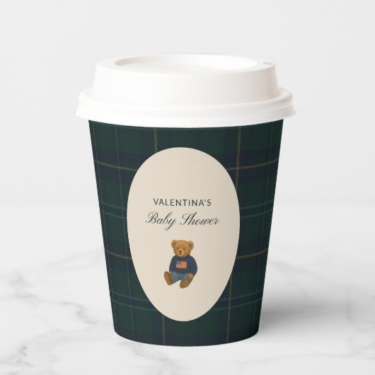 Preppy Teddy Polo Bear Baby Shower Paper Cups 紙コップ (正面)