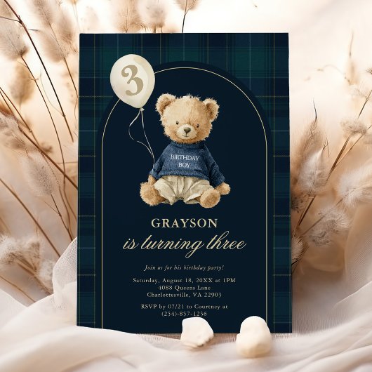 Preppy Teddy Polo Bear Birthday 招待状