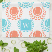 Preppy Tennis Laurel Wreath - Coral & Turquoise キッチンタオル (折り畳み)