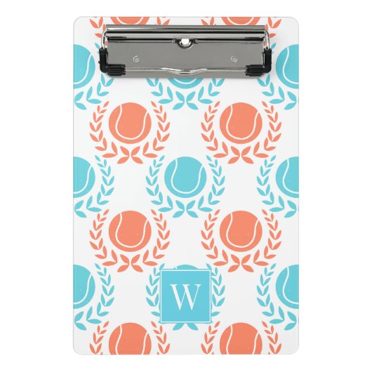 Preppy Tennis Laurel Wreath - Coral & Turquoise ミニクリップボード (正面)