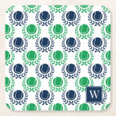 Preppy Tennis Laurel Wreath - Navy & Green スクエアペーパーコースター (正面)