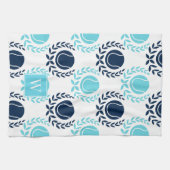 Preppy Tennis Laurel Wreath - Navy & Turquoise キッチンタオル (横)