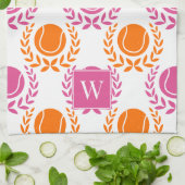 Preppy Tennis Laurel Wreath - Orange & Hot Pink キッチンタオル (折り畳み)
