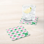 Preppy Tennis Laurel Wreath - Pink & Green スクエアペーパーコースター (インサイチュ)