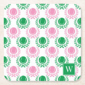 Preppy Tennis Laurel Wreath - Pink & Green スクエアペーパーコースター (正面)