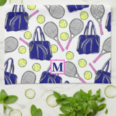Preppy Tennis Navy Monogram キッチンタオル (折り畳み)