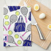 Preppy Tennis Navy Monogram キッチンタオル (四つ折り)