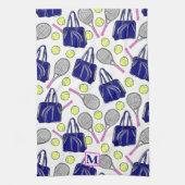 Preppy Tennis Navy Monogram キッチンタオル (縦)