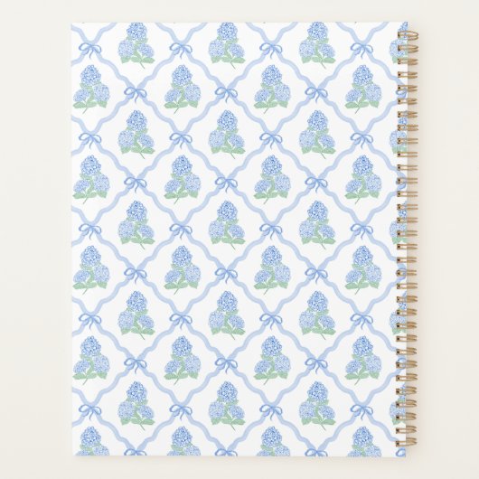 Preppy Trellis Bow Blue & Green Hydrangea Monogram プランナー手帳 (裏面)