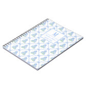 Preppy Trellis Bow Blue & Green Hydrangeas Monogra ノートブック (左側)