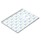 Preppy Trellis Bow Blue & Green Hydrangeas Monogra ノートブック (左側)