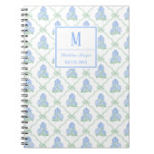 Preppy Trellis Bow Blue & Green Hydrangeas Monogra ノートブック (正面)