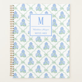 Preppy Trellis Bow Blue & Green Hydrangeas Monogra プランナー手帳