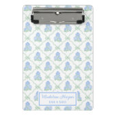 Preppy Trellis Bow Blue & Green Hydrangeas Monogra ミニクリップボード (正面)