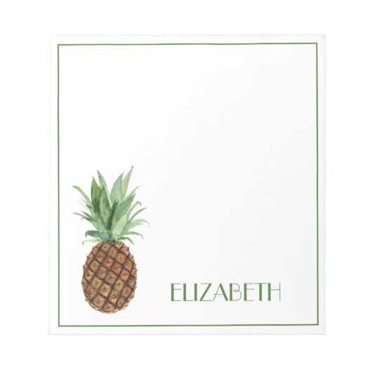 Preppy Tropical Pineapple Personalized ノートパッド (正面)
