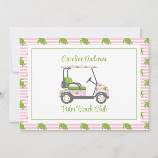 Preppy Turtles Palm Beach Golf Cart Personalized サンキューカード (正面)