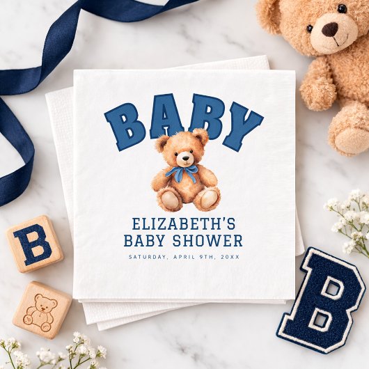 Preppy Varsity Teddy Bear Baby Shower スタンダードランチョンナプキン