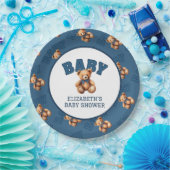 Preppy Varsity Teddy Bear Baby Shower ペーパープレート (パーティー)